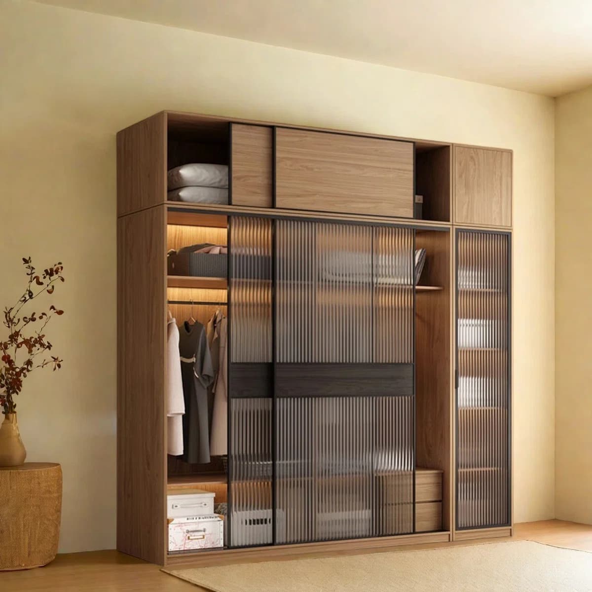 Adelson Luxe Fluted Glass Sliding Door Wardrobe