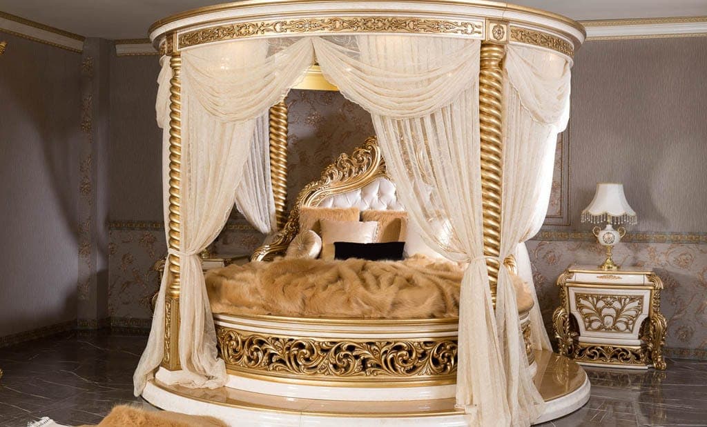 Baybars Opulent Round Canopy Gold Bedroom Set