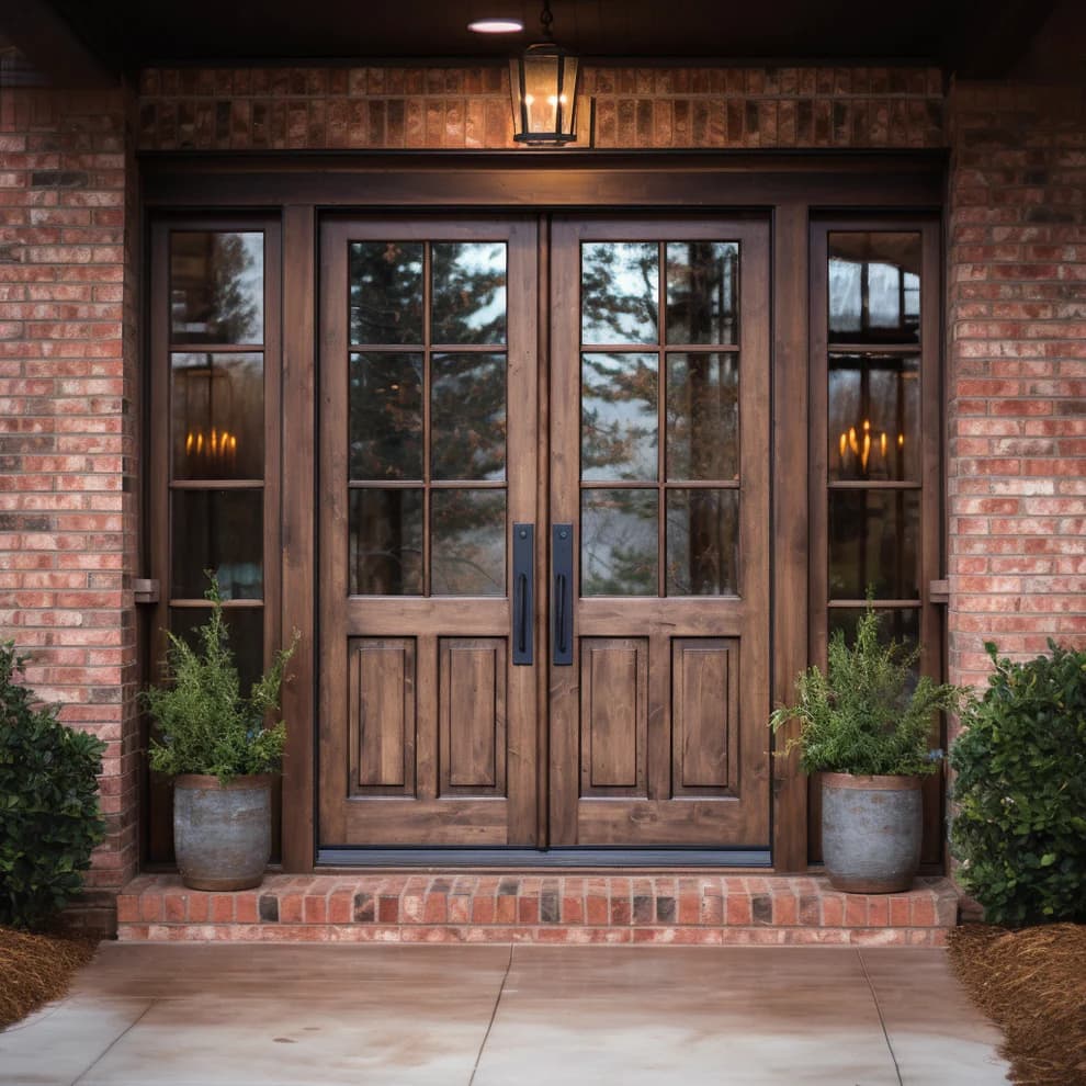 Emerald Arched Scrollwork Mahogany Exterior Double Door
