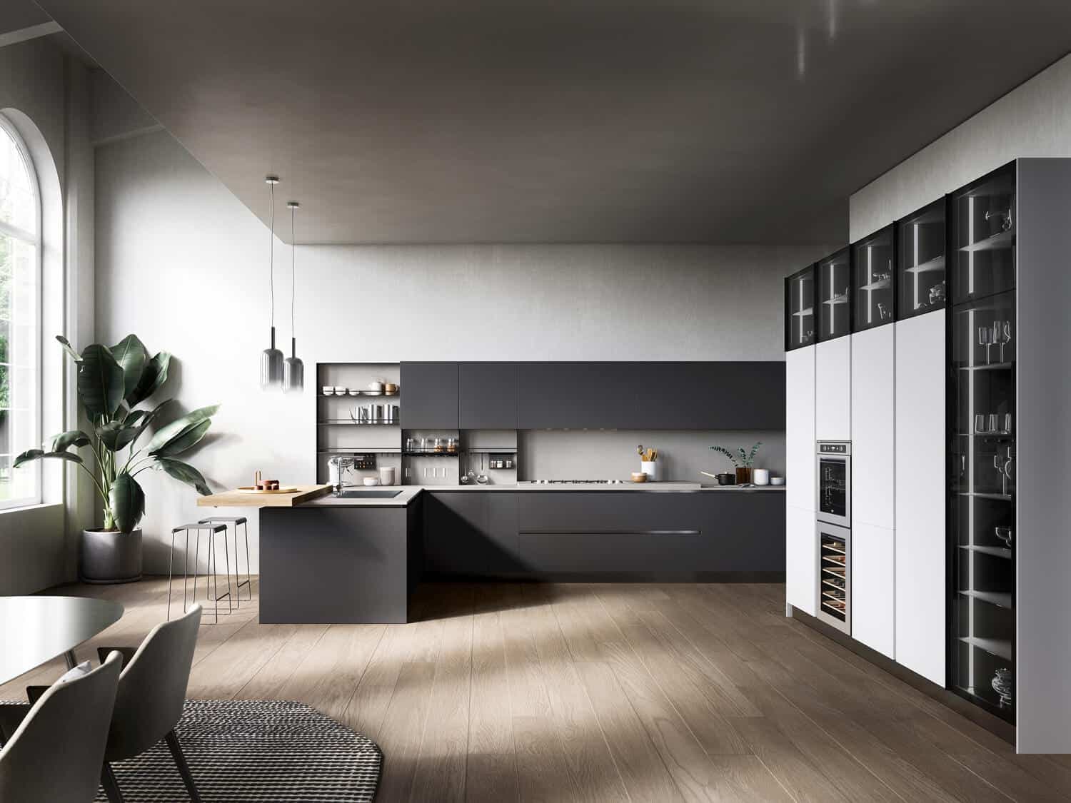 Kappa Anthracite Modern Luxury Handleless Modular Kitchen