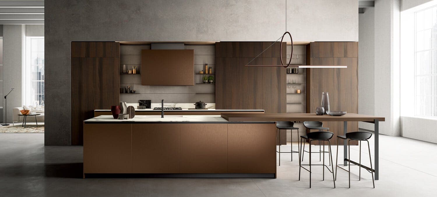 Omicron Luxury Walnut Modular Kitchen: Bespoke Designer Italian Style