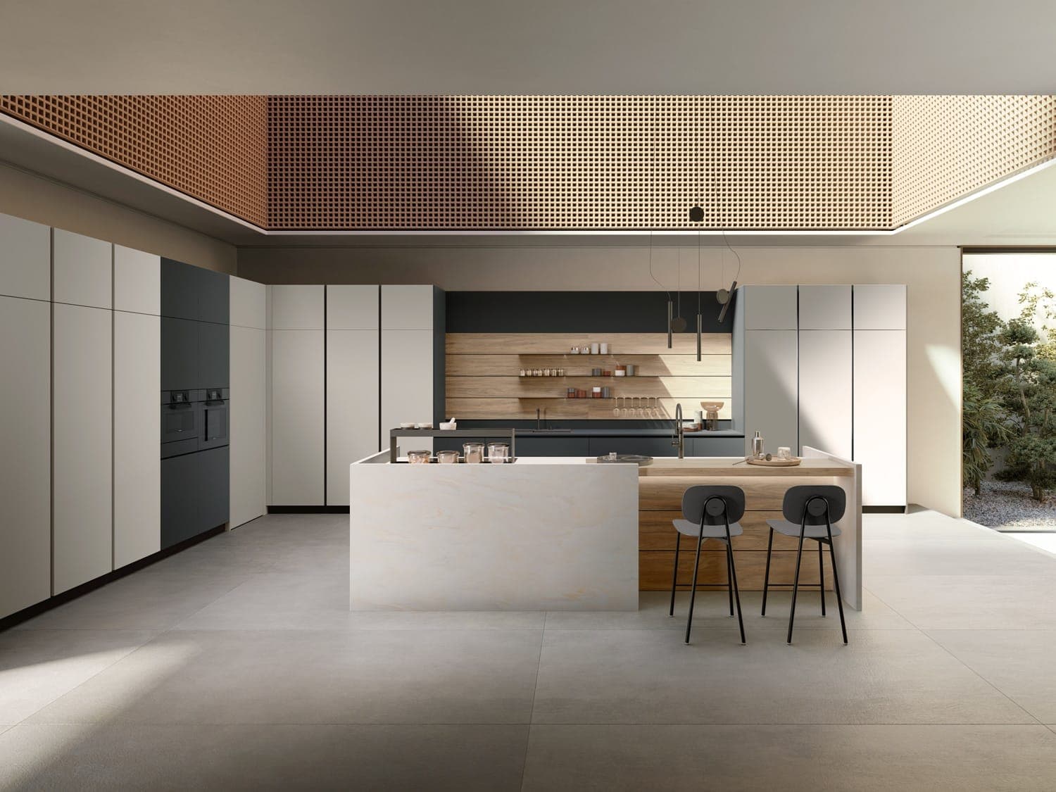 Kappa Zen Ivory & Charcoal Minimalist High-End Modular Kitchen