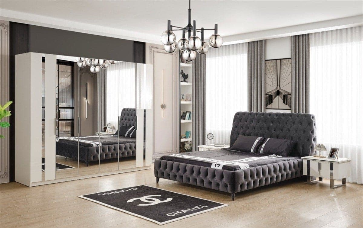 Star Glam Tufted Velvet Grey King Bed