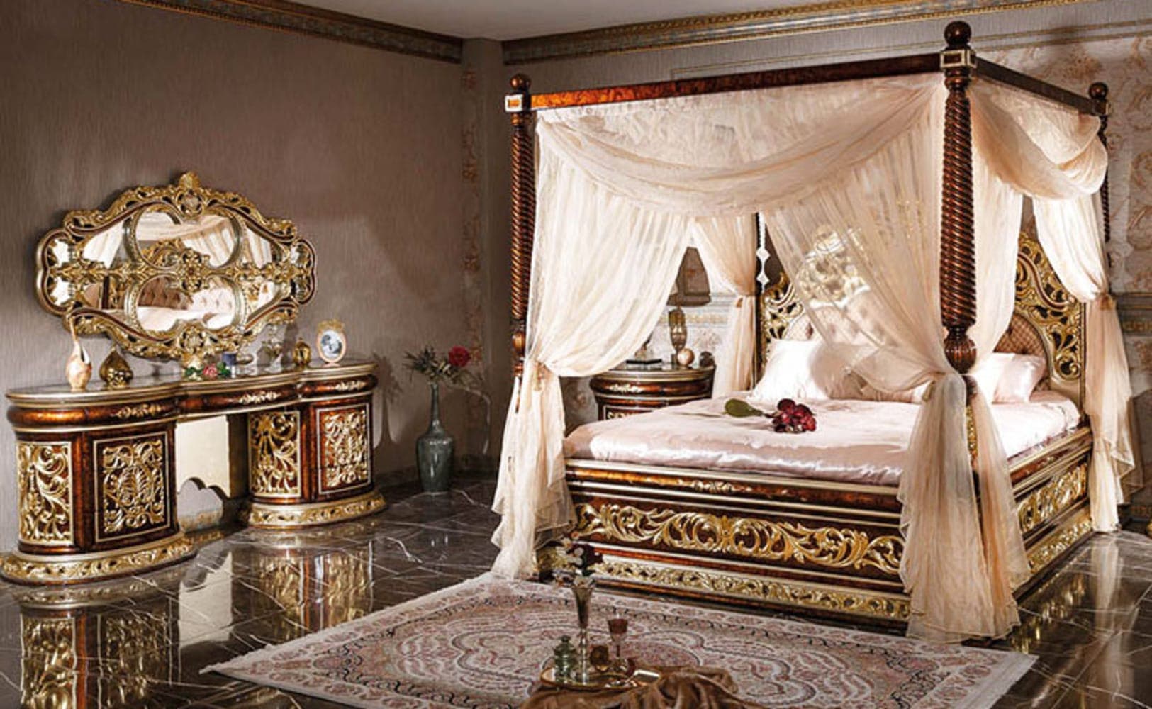 Sultani Canopy Royal Gold Bedroom Set