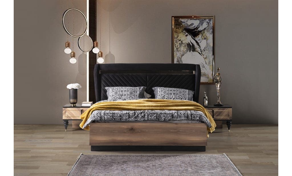 Vizyon Modern Wingback Black King Bed