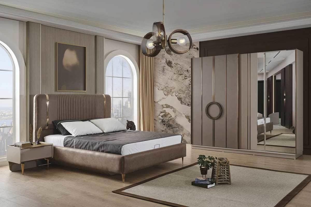 Russo Contemporary Padded Wood Grain King Bed