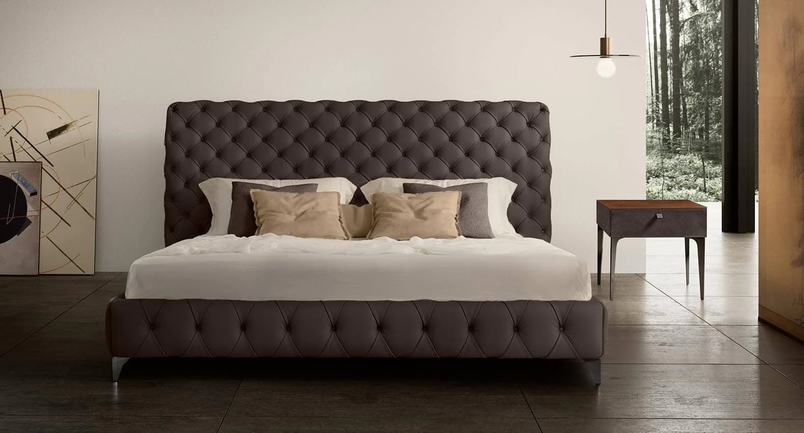 Tonin Elegant Tufted Leather King Bed