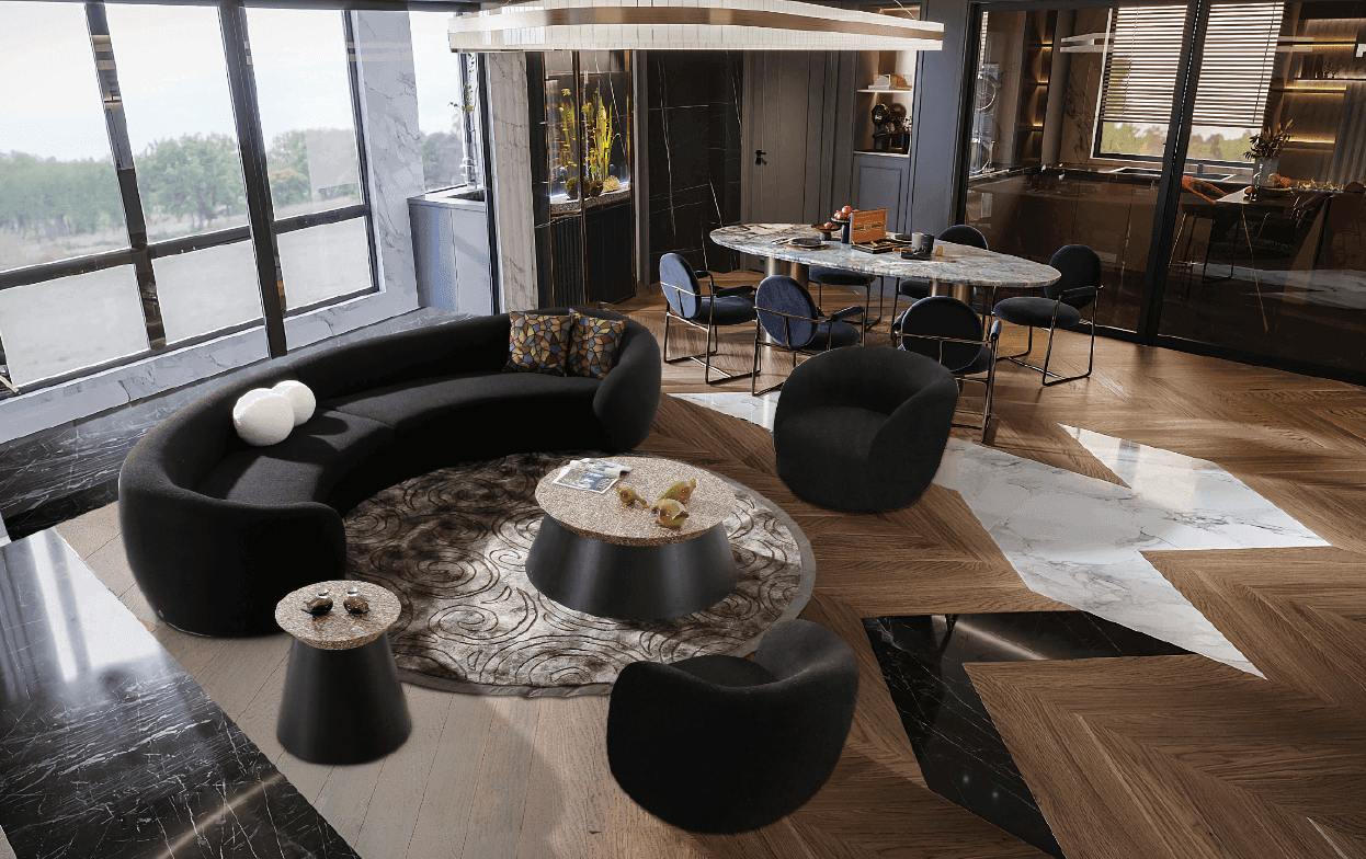 Majestic Noir Tufted Velvet Black Gold Sectional