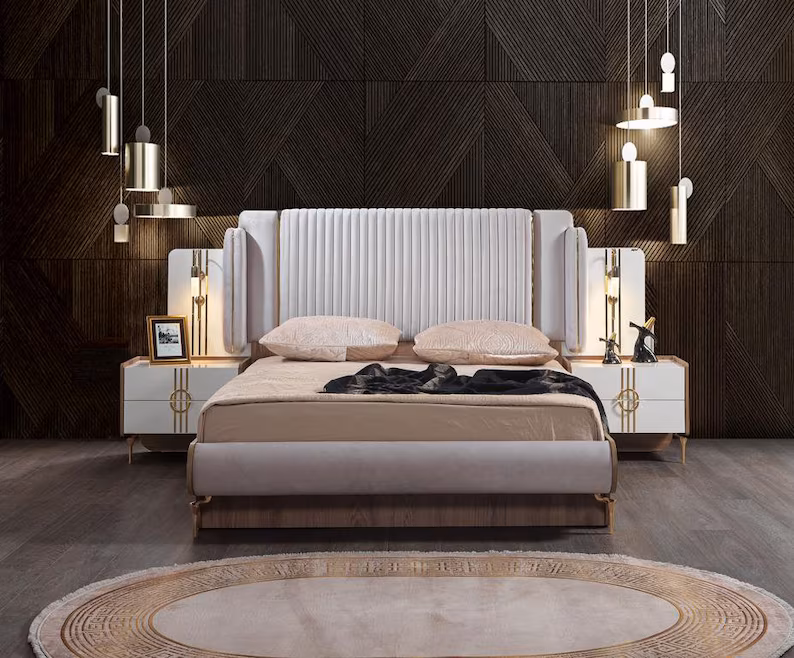 Valdes Glam High-Gloss White King Bed