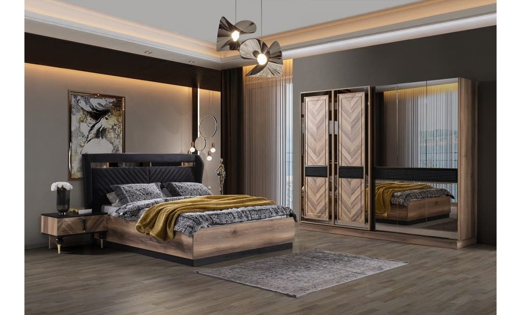 Vizyon Modern Wingback Black Wardrobe