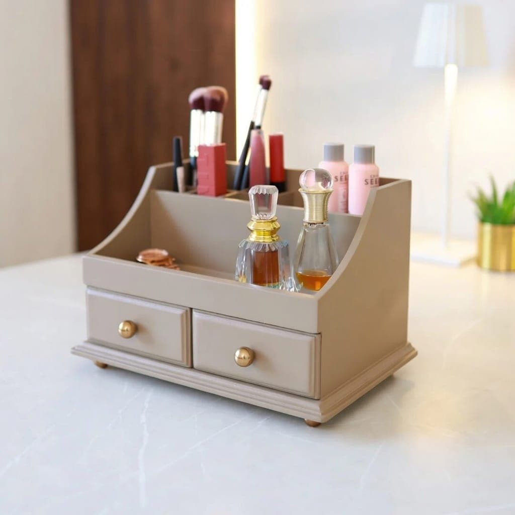 Elegance Dual-Drawer Vanity Station + Professional Makeup Organizer with Drawers