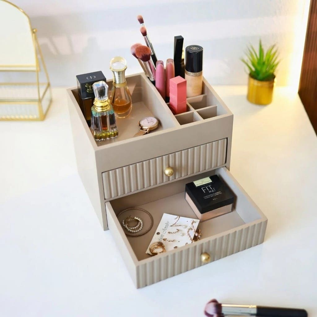 Luxury Fluted Beauty Station + Desktop Makeup Organizer with Drawers