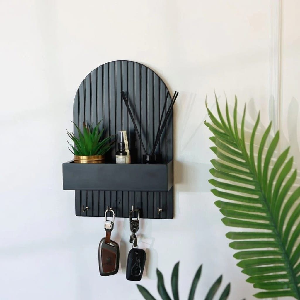 Arched Fluted Wall Organizer + Modern Entryway Key Holder with Shelf