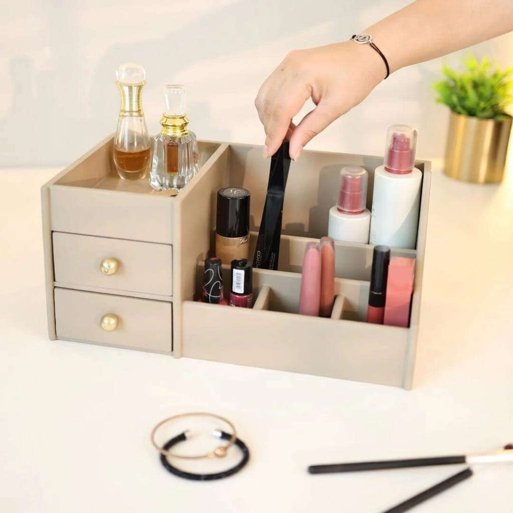 Modern Beauty Station + Multi-Compartment Makeup Organizer with Drawers