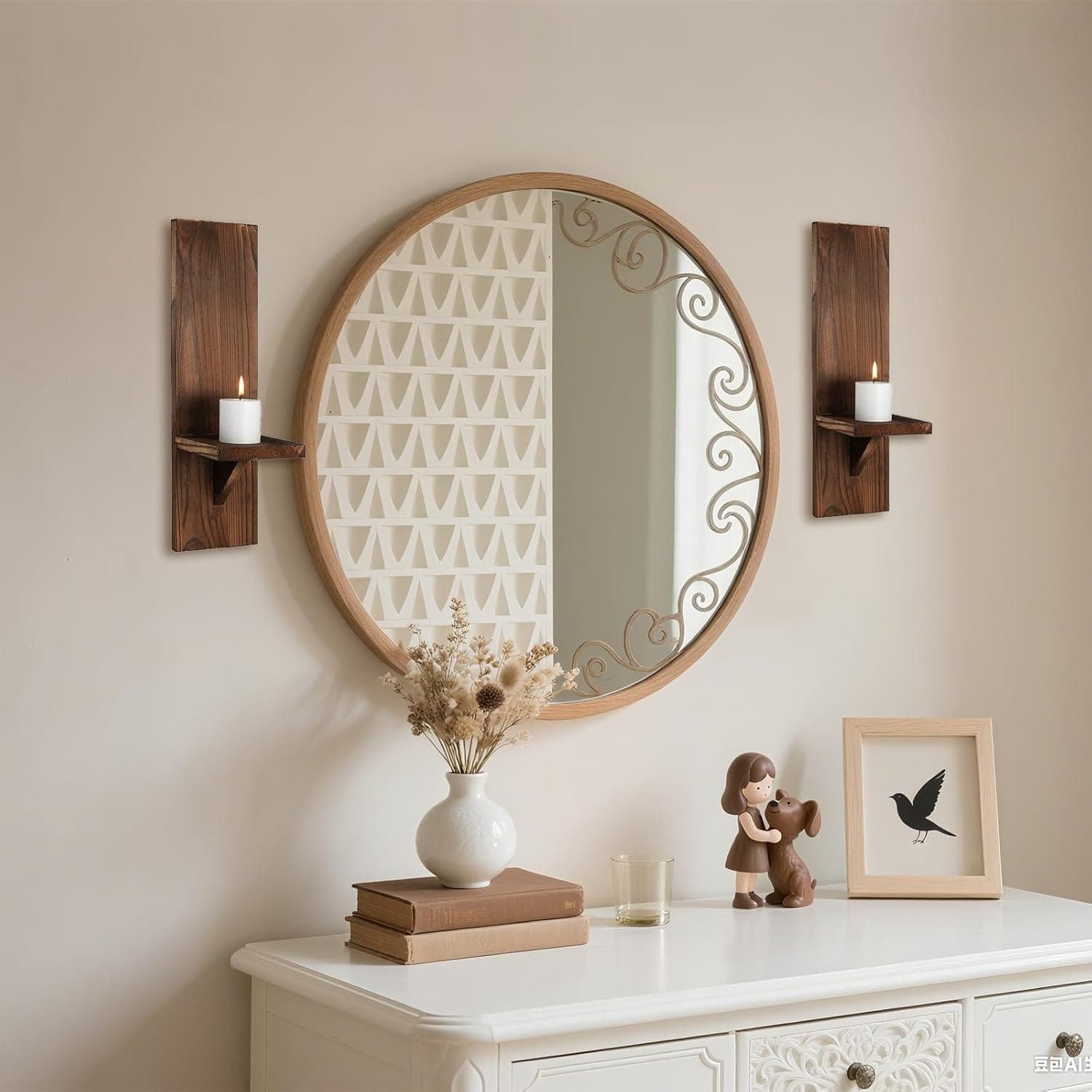Linear Wooden Sconce Set Modern Farmhouse Candle Holder