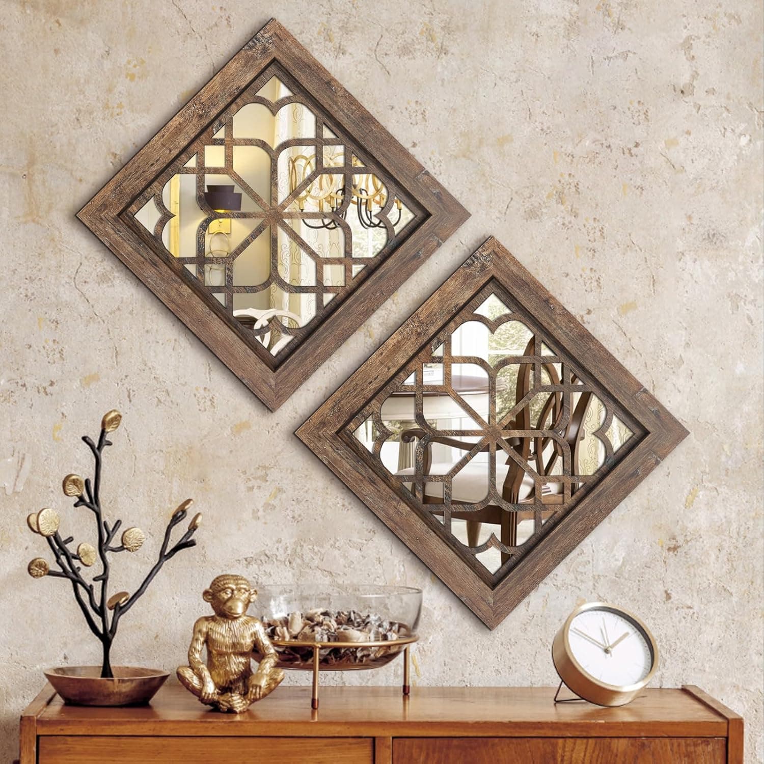 Artisan Hand-Carved Wood Sconce Set