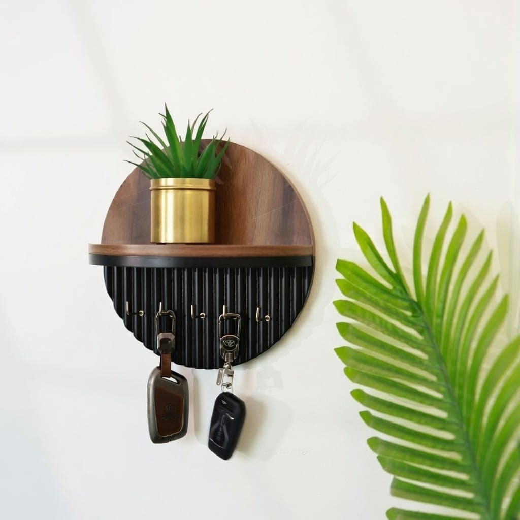 Artisan Circular Fluted Wall Organizer + Modern Magnetic Key Holder & Entryway Shelf
