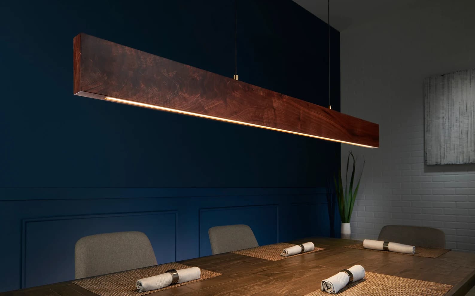 Modern Wood Linear Beam Chandelier