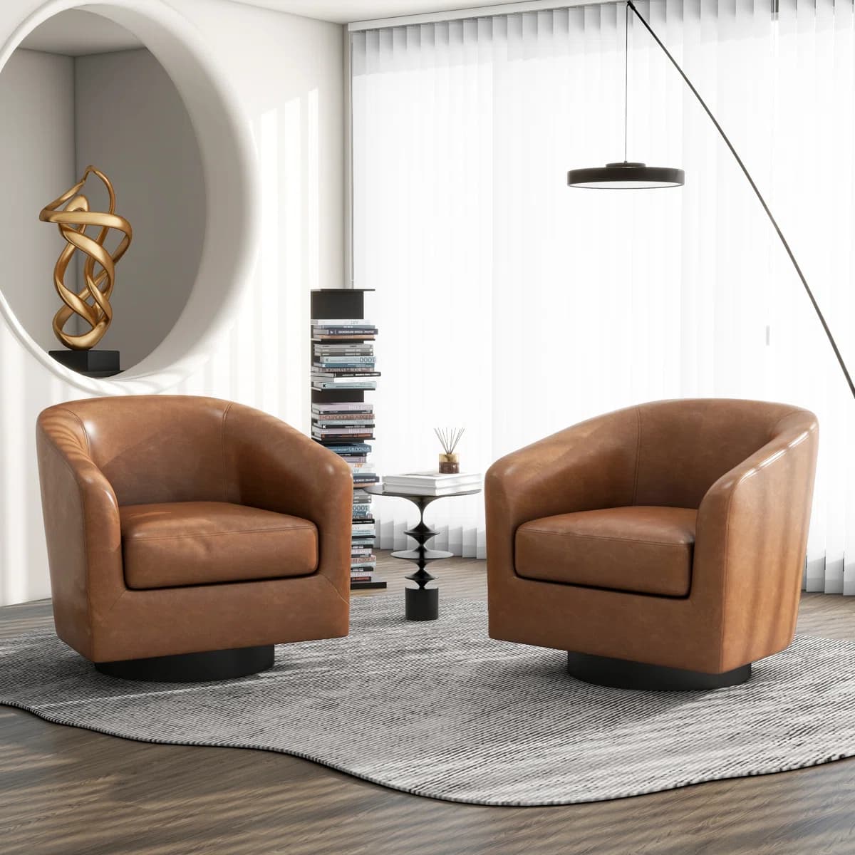 Applewold Swivel Faux Leather Barrel Bedroom Chair