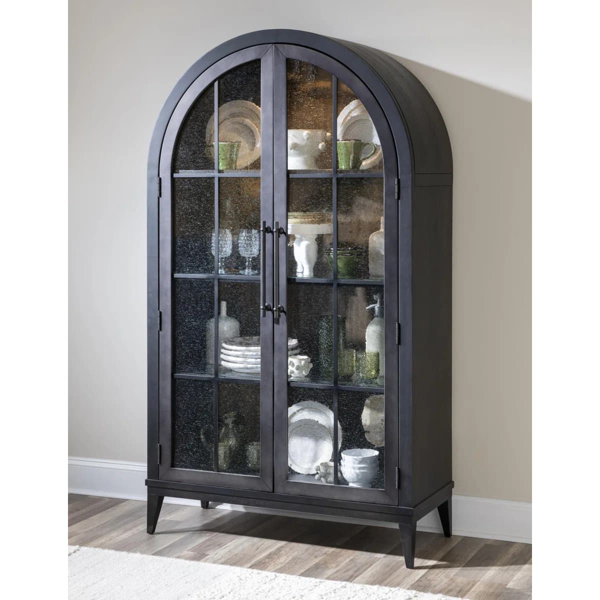 Artisan’s Arched Seeded Glass Modern Farmhouse Storage Display Cabinets