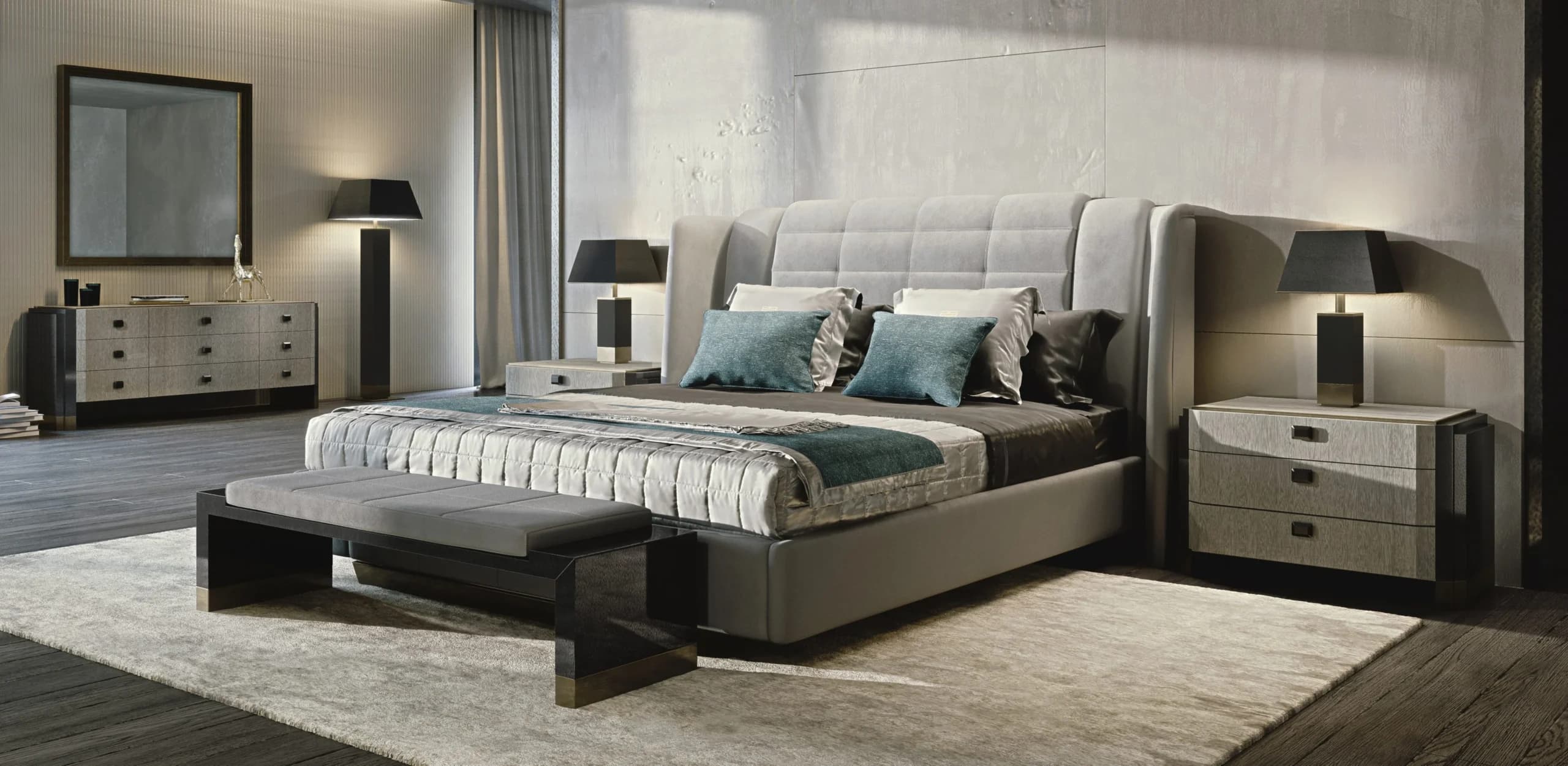Aston Grand Tufted Velvet Dark King Bed