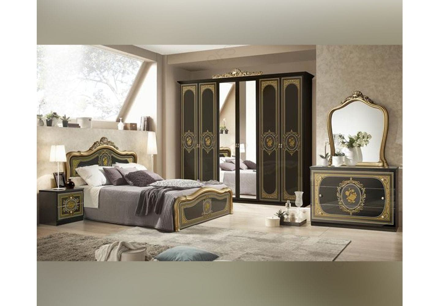 Avanos Opulent Gold-Trimmed Tufted King Bedroom Set