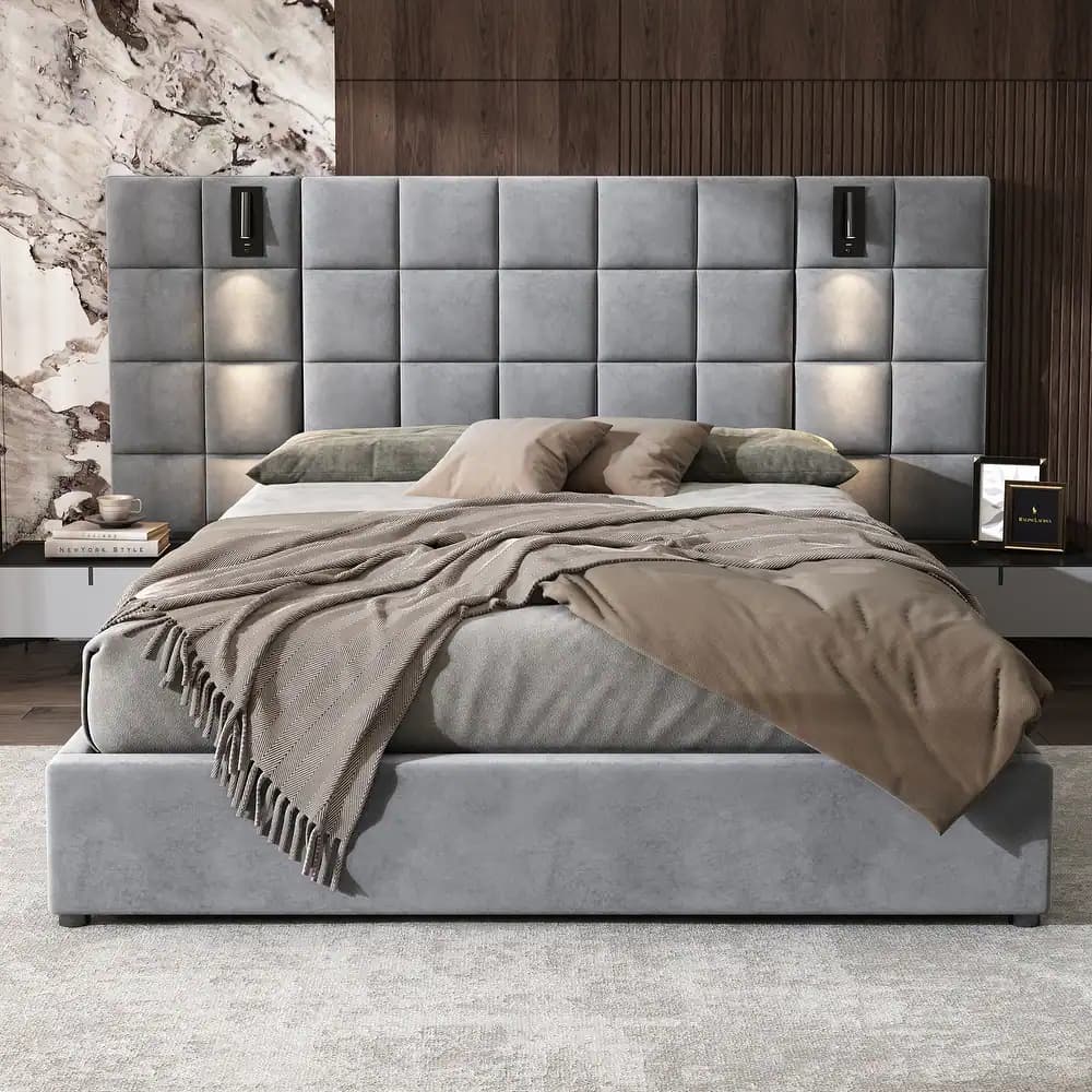 Avellino Minimalist Padded Cream King Bed