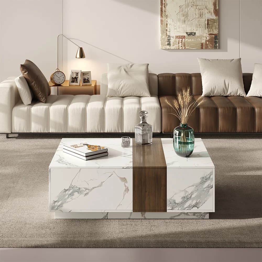 Carrara-Oak Luxe Modern Rectangular Coffee Table