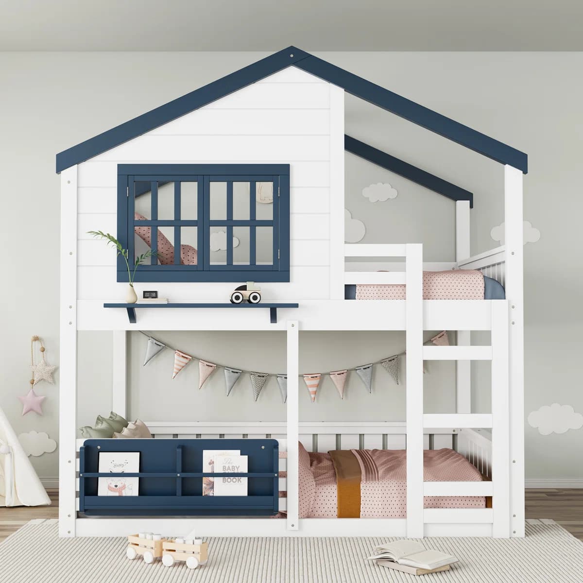 Dream House Adventure Full Over Full Solid Wood House Bunk Bed