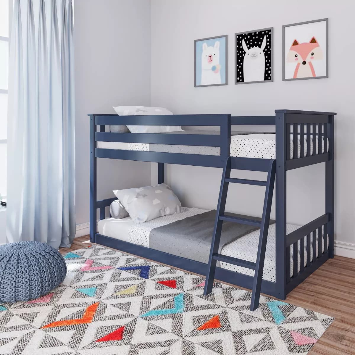 Luna Modern Navy Low Profile Bunk Bed for Kids