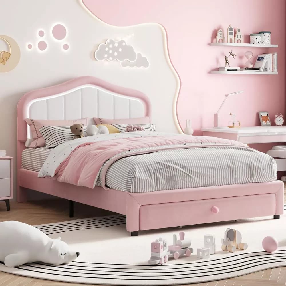 Luna Glow Fairy-Tale Suite LED Lighted Storage Kids Bed