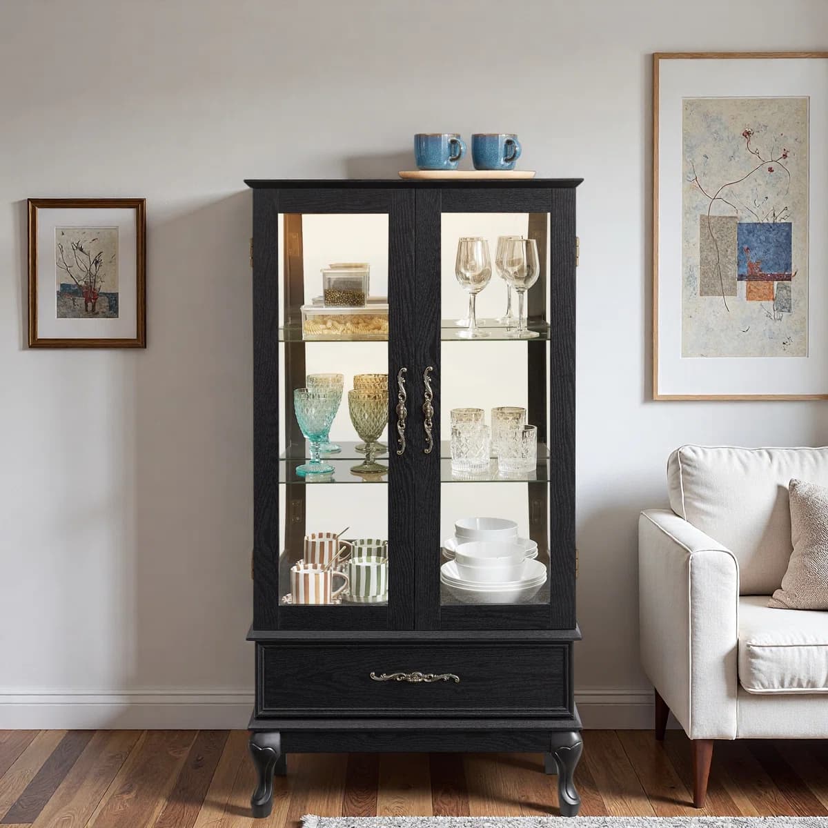 Giddeon Luxe Modern Glass Curio Display Cabinets