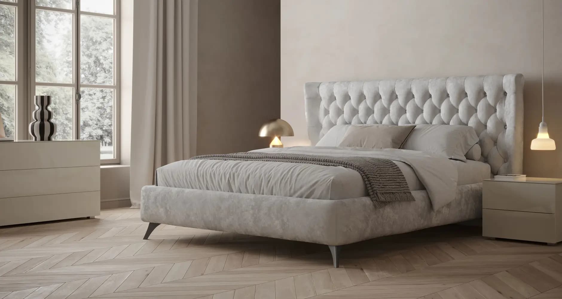 Giessegi Glam Tufted Velvet Grey King Bed