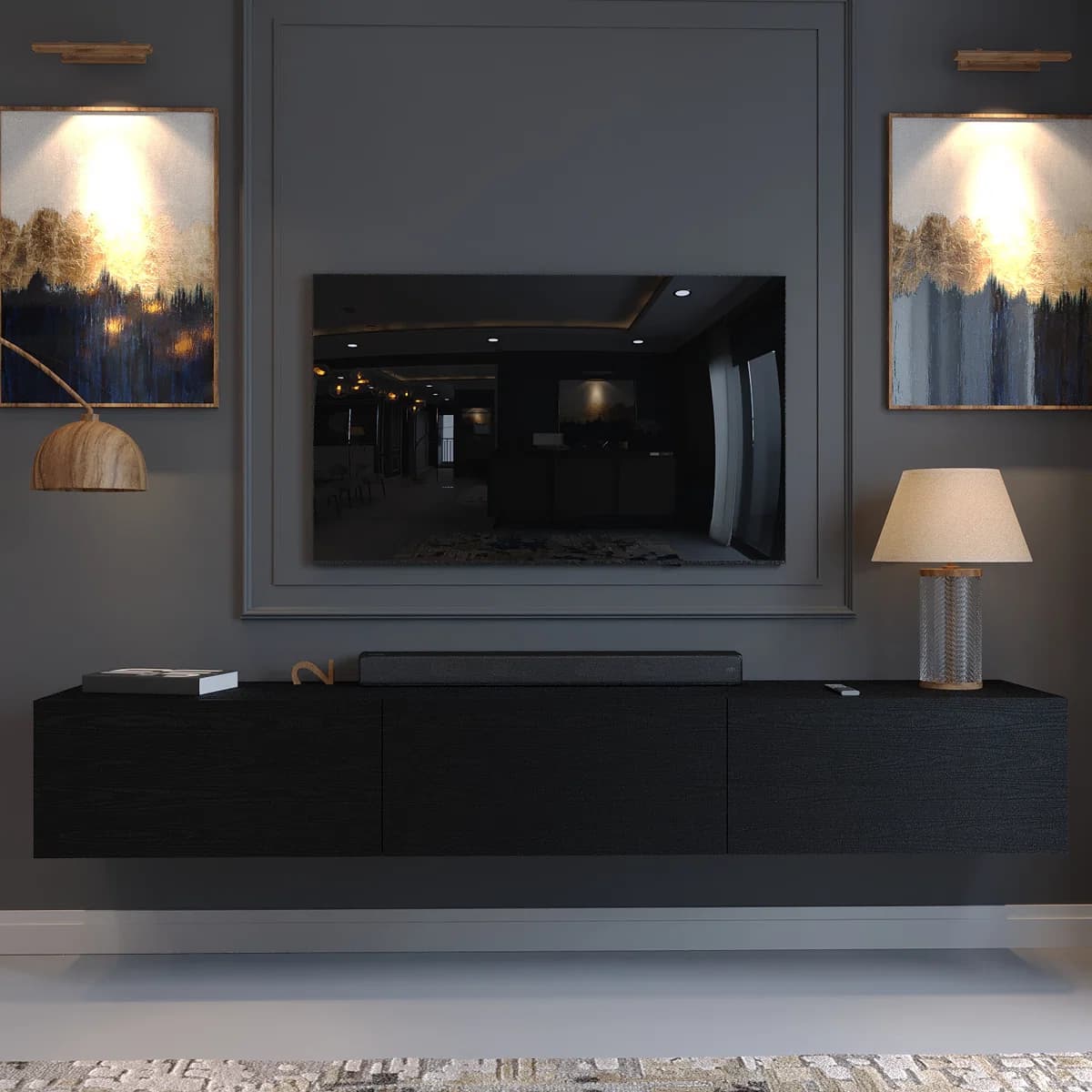 Hamman Minimalist Floating Black TV Stand