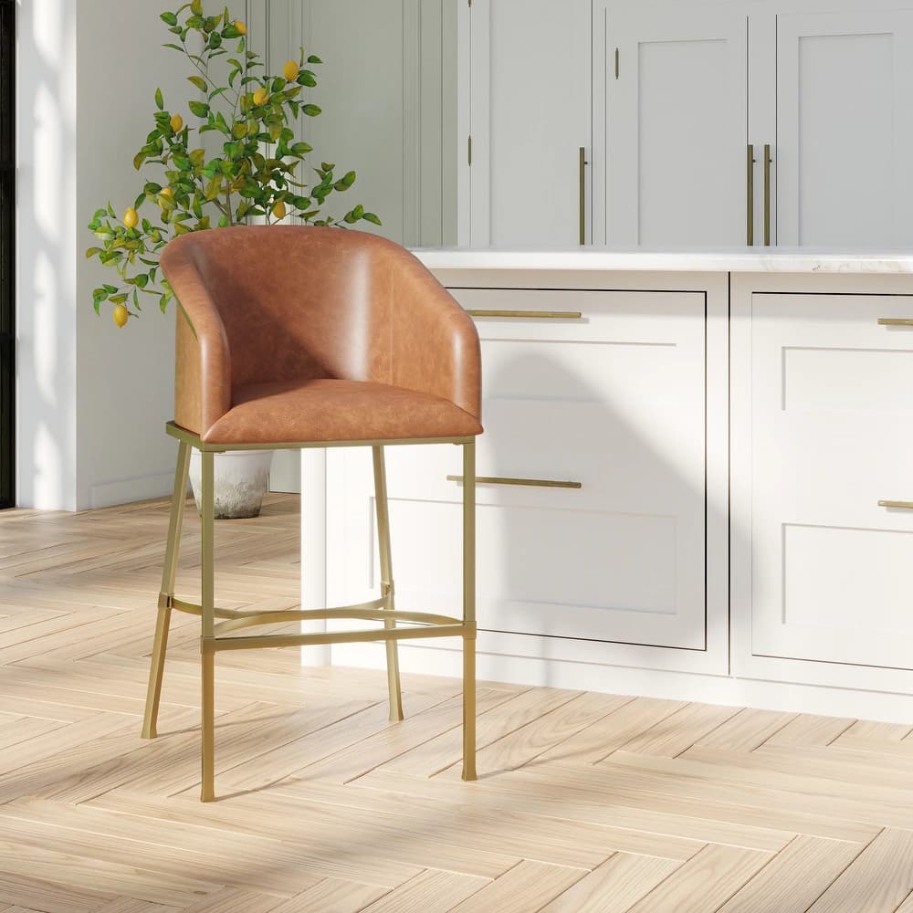 Hampton Modern Vegan Leather Gold Frame Bar & Counter Stool