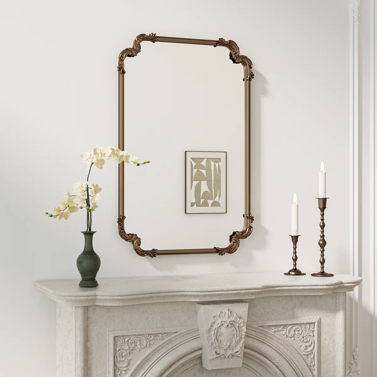 Imperial Scrollwork Vintage Bronze Rectangular Wall Mirror