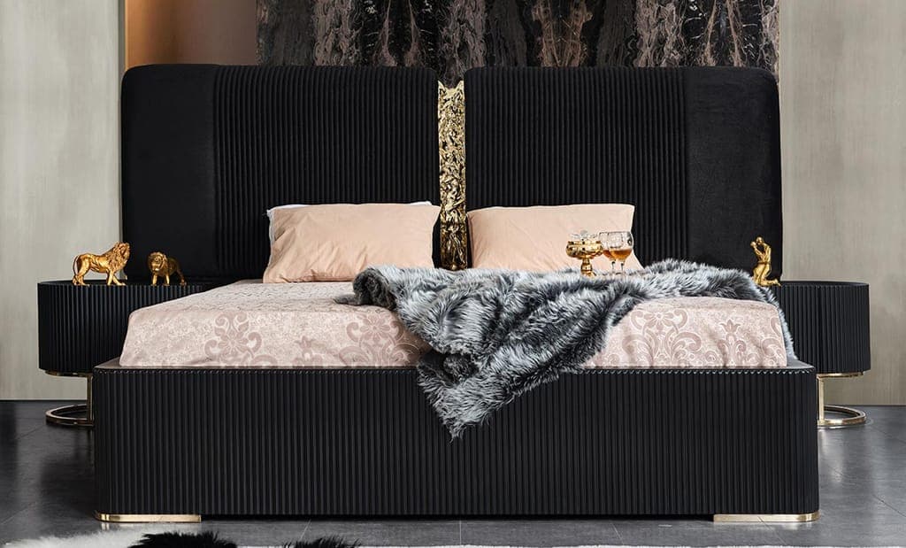 Lyon Majestic Fluted Velvet Black King Bed