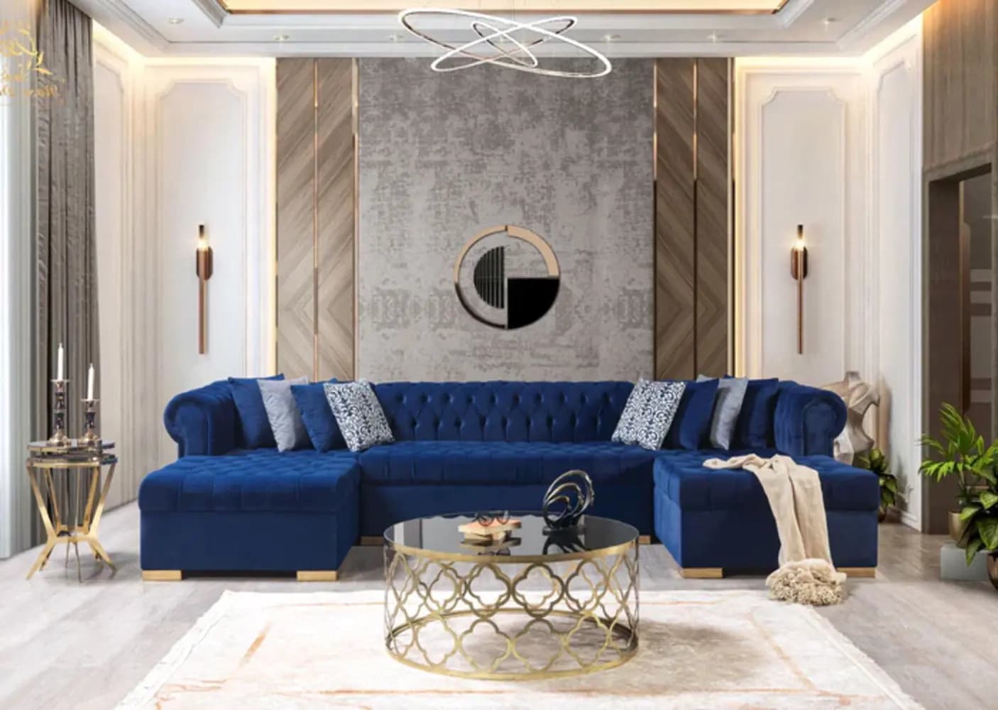 Majesty Royal Tufted Velvet Blue Sectional