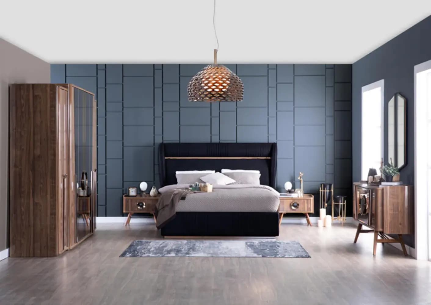 Malta Contemporary Channel Tufted King Bed in Black / Charcoal