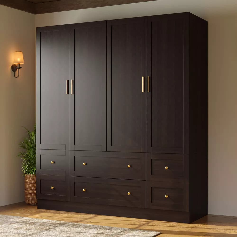 Midnight Oak 4-Door Modern Wardrobe Armoire