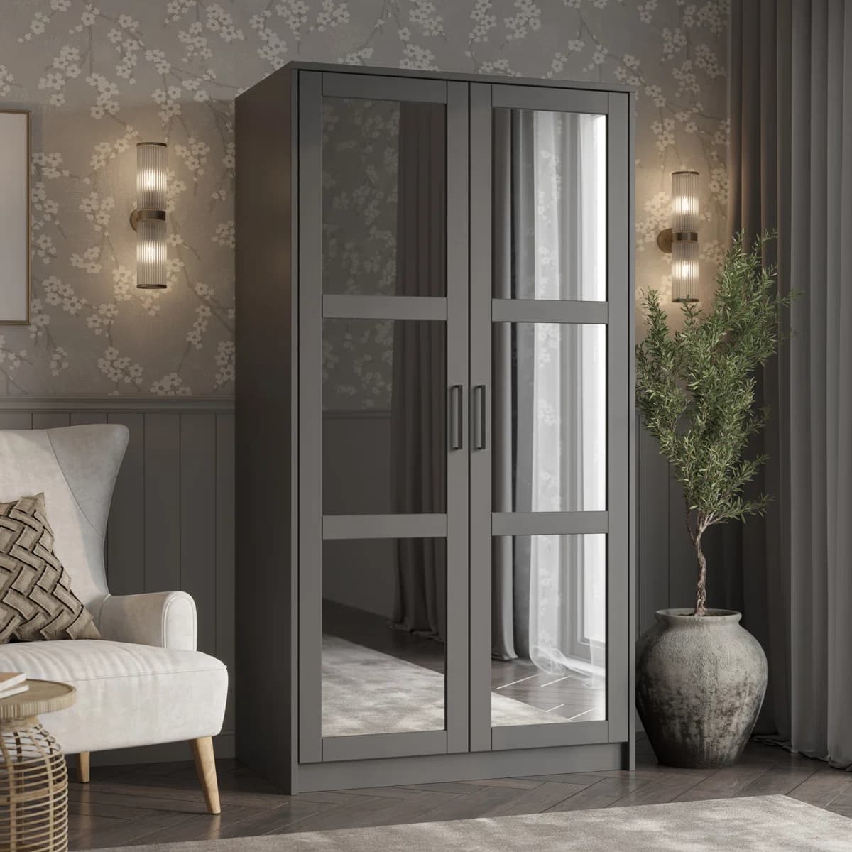 Mysia Elite Mirrored 2-Door Solid Wood Wardrobe