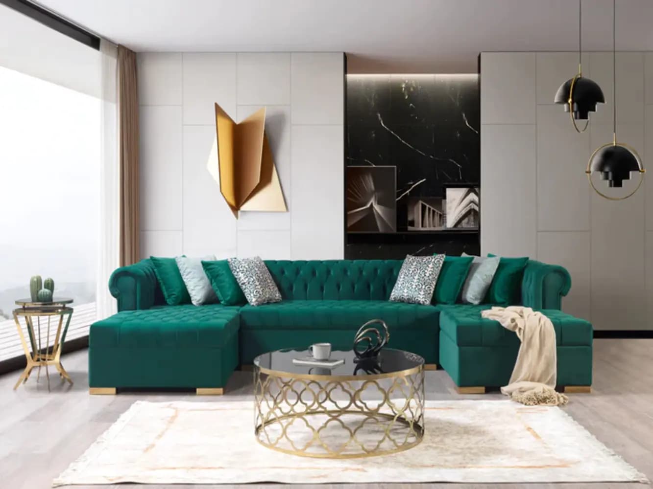 Emerald Grand Tufted Velvet Green Sectional