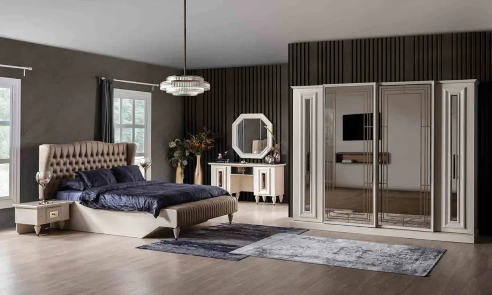 Nirvana Elegant Wingback Tufted Beige King Bed 1