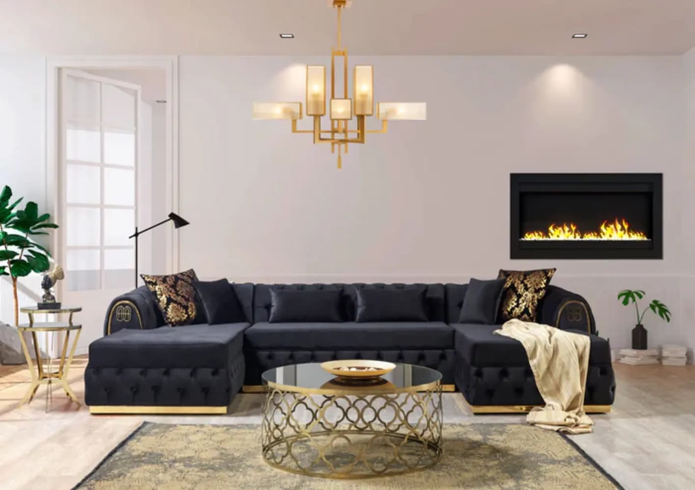 Nova Luxury Tufted Velvet U-Shaped Sectional