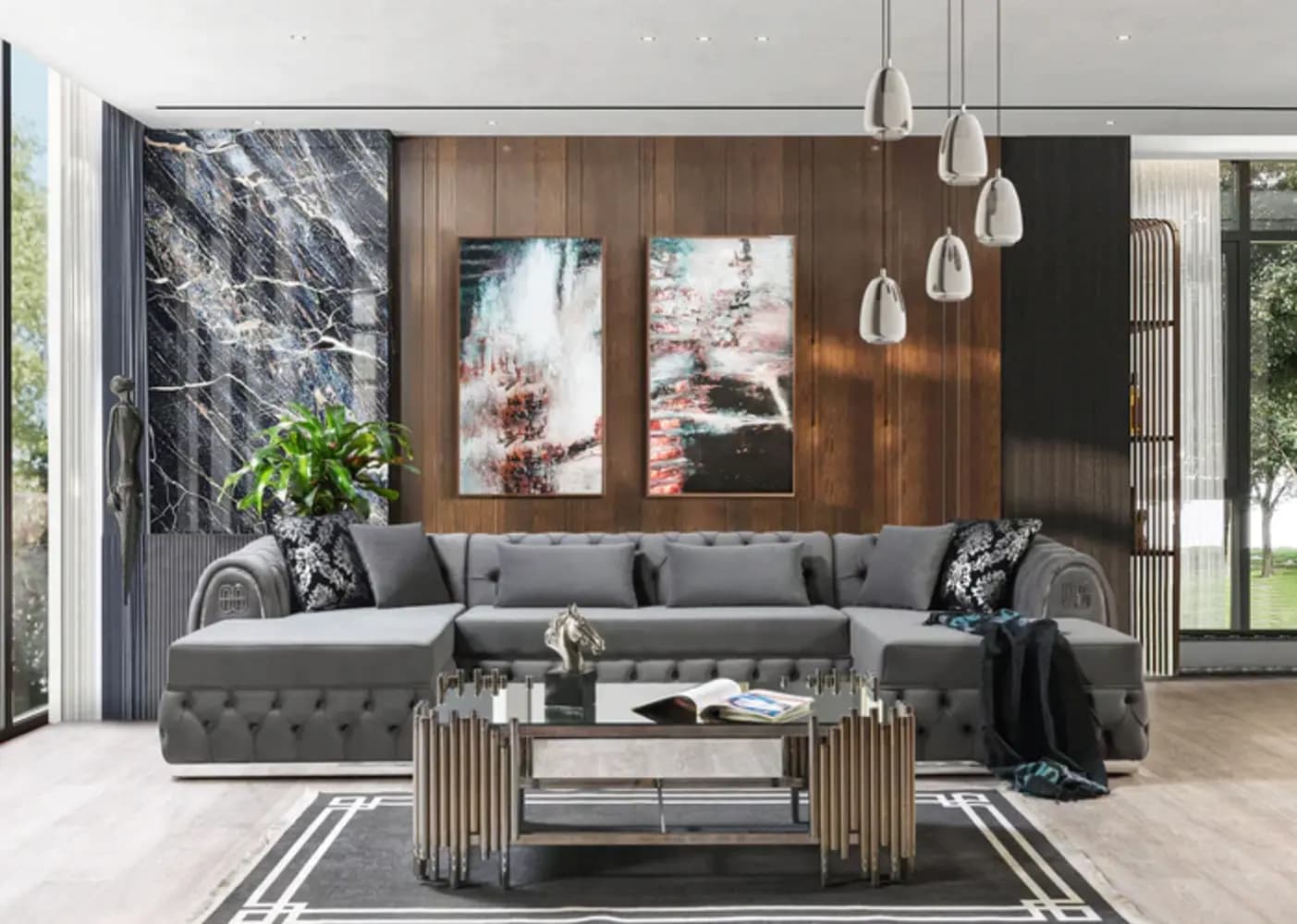 Nova Luxury Tufted Velvet U-Shaped Sectional