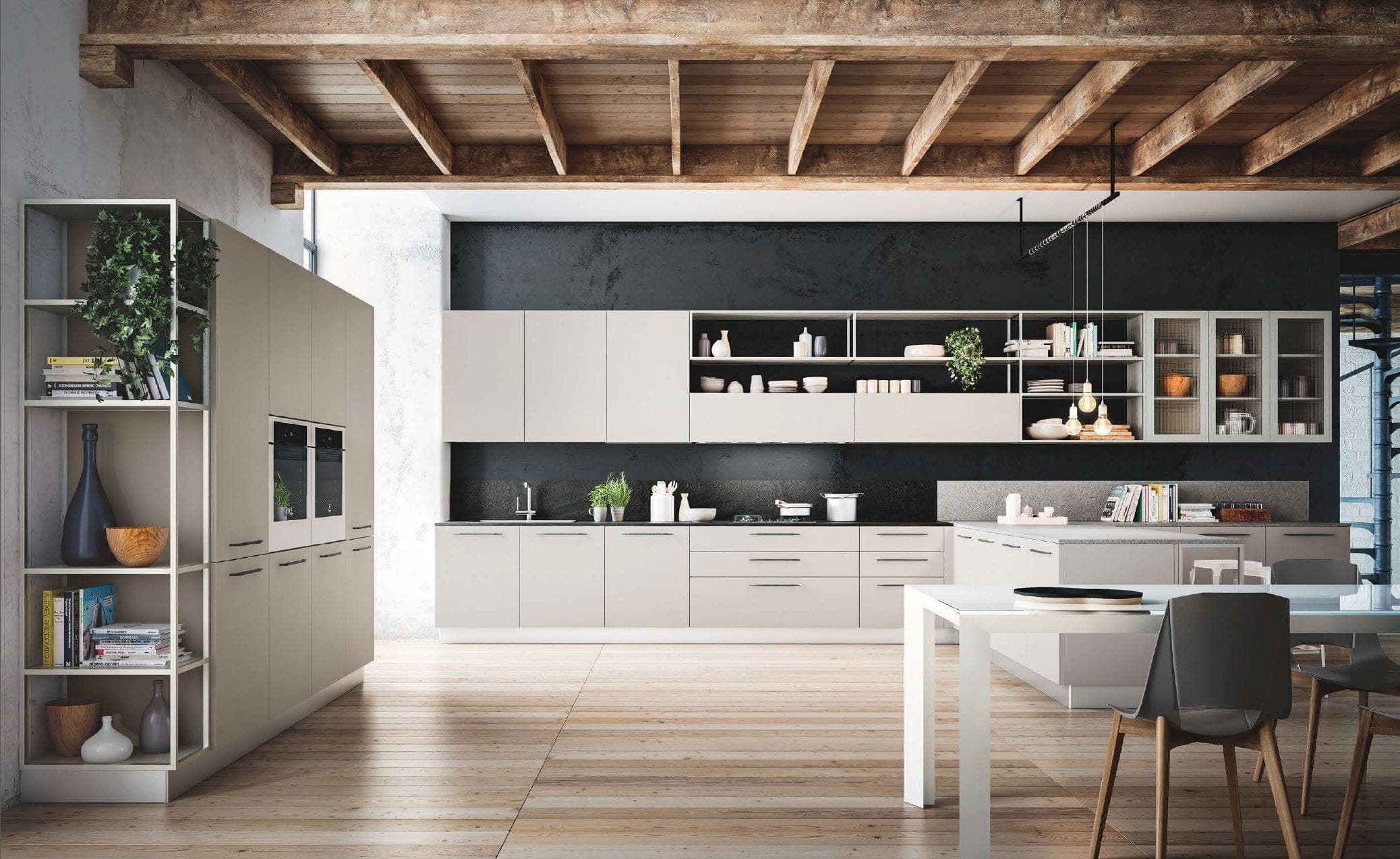Modern Modular Kitchen, Minimalist Italian Kitchen, Luxury Kitchen Cabinets, Open Concept Kitchen Design, Matte White Modular Kitchen, Contemporary Kitchen Furniture.