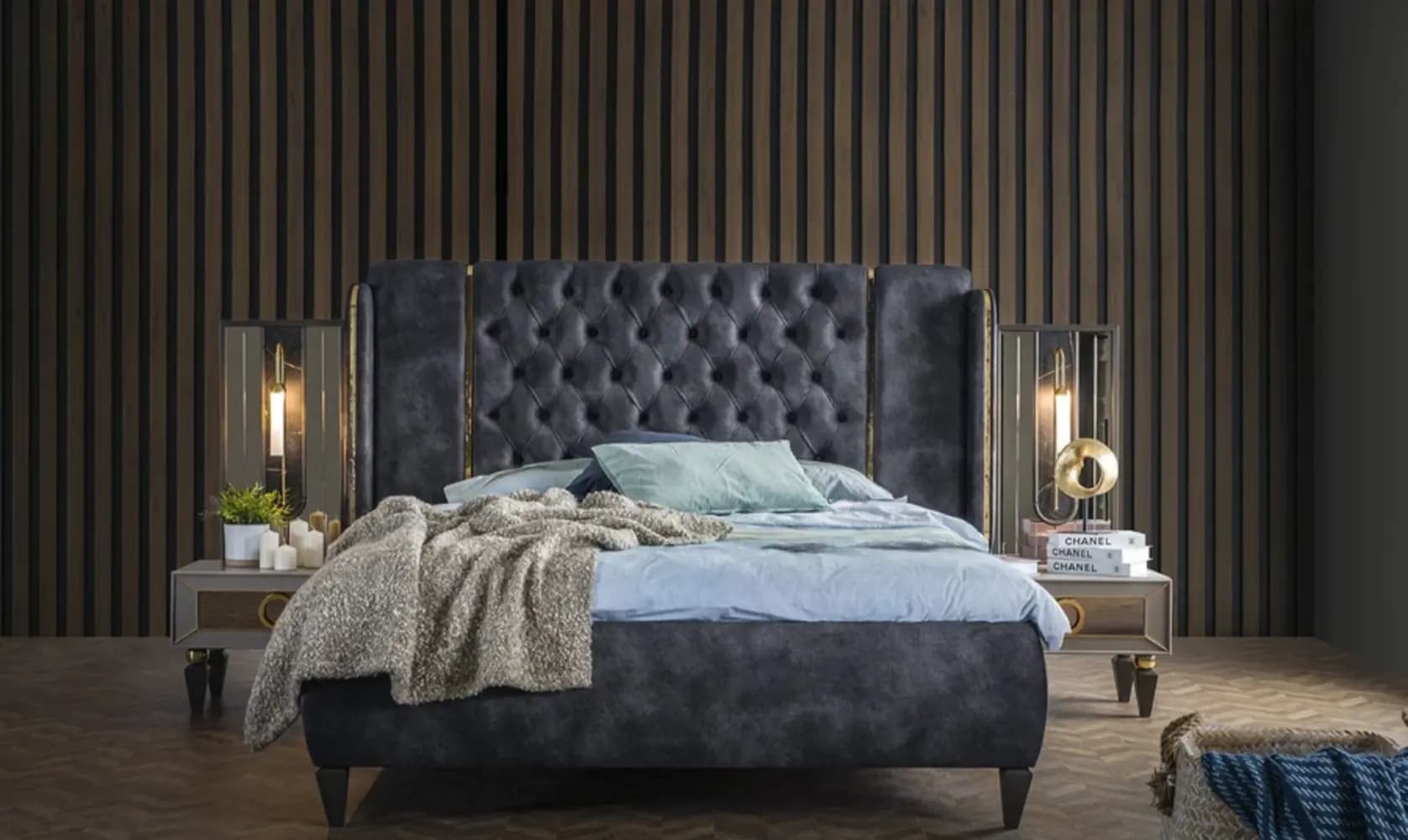 Prova Signature Padded Black Velvet King Bed