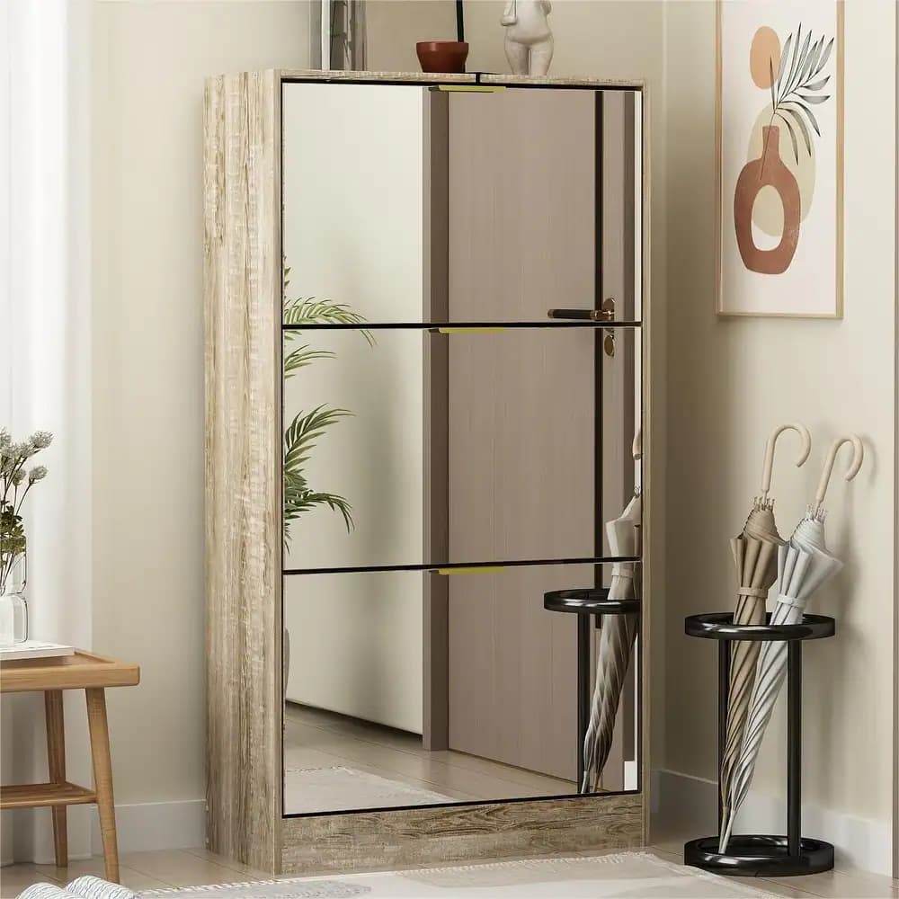 Reflective Elegance Mirrored Shoe Storage Cabinet