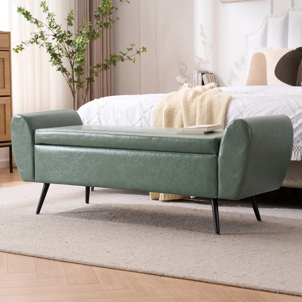 Shaneta Sage Green Vegan Leather Storage Ottoman Bench