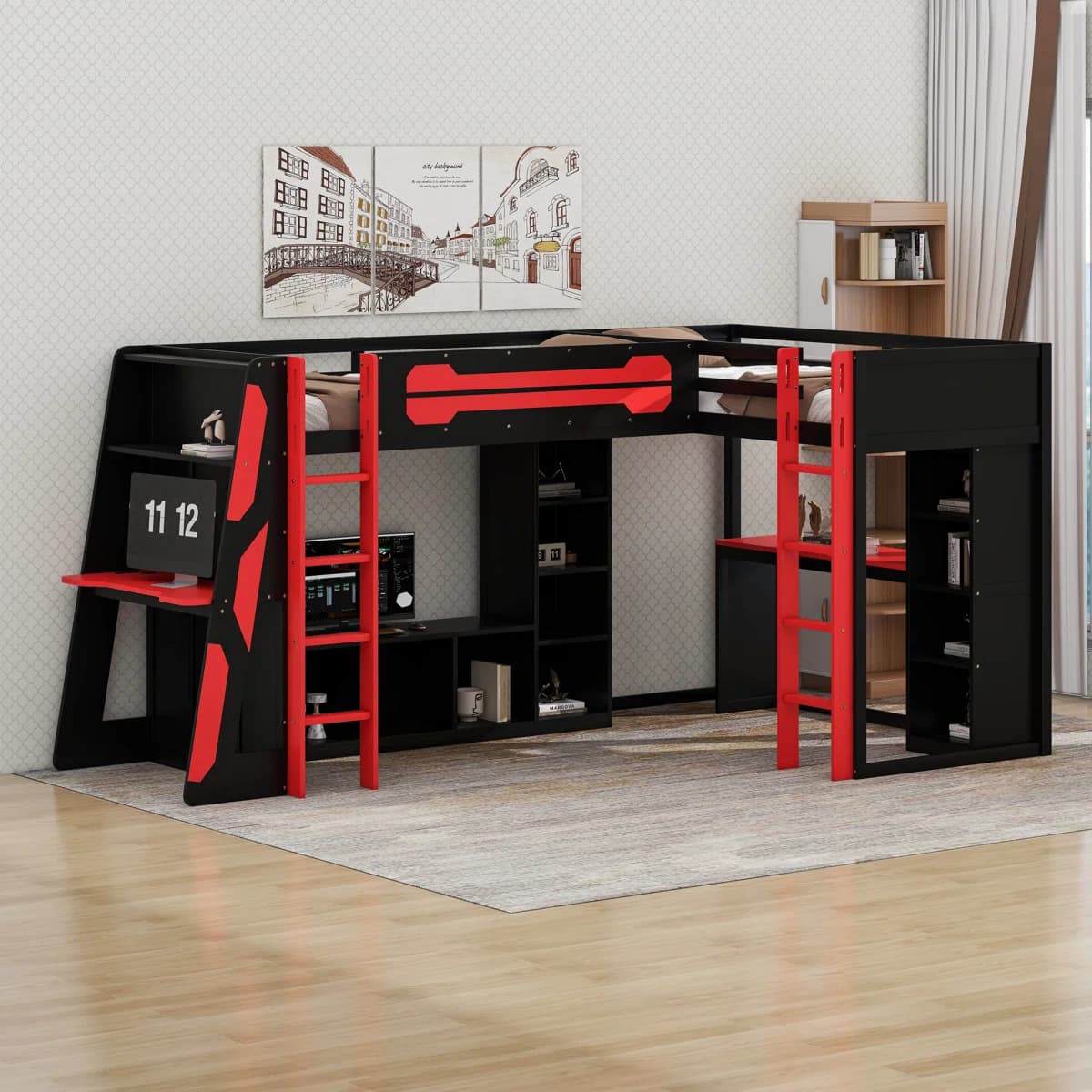 Titan Gamer L-Shaped Gaming Loft Bed with Desk